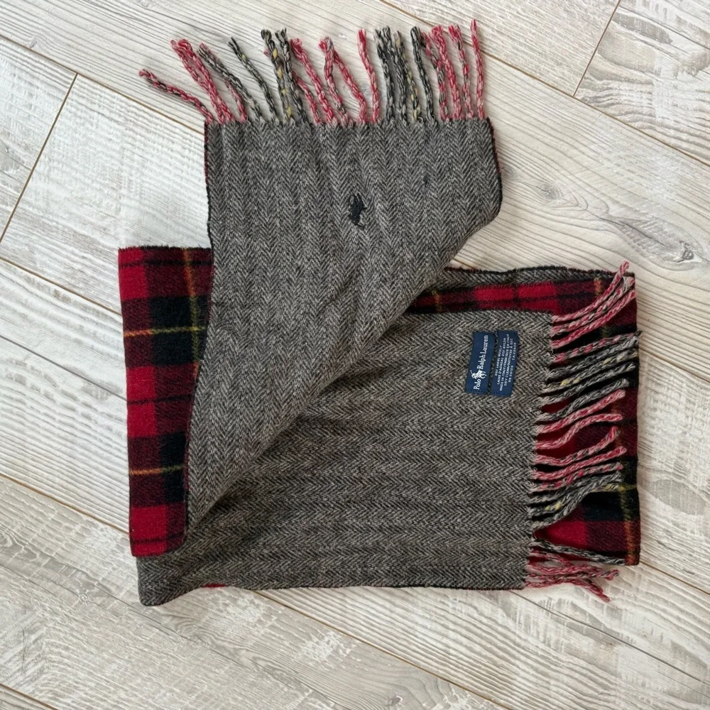 VTG Preppy Vintage 90s Ralph Lauren Polo Reversible Double Face Wool Plaid Scarf